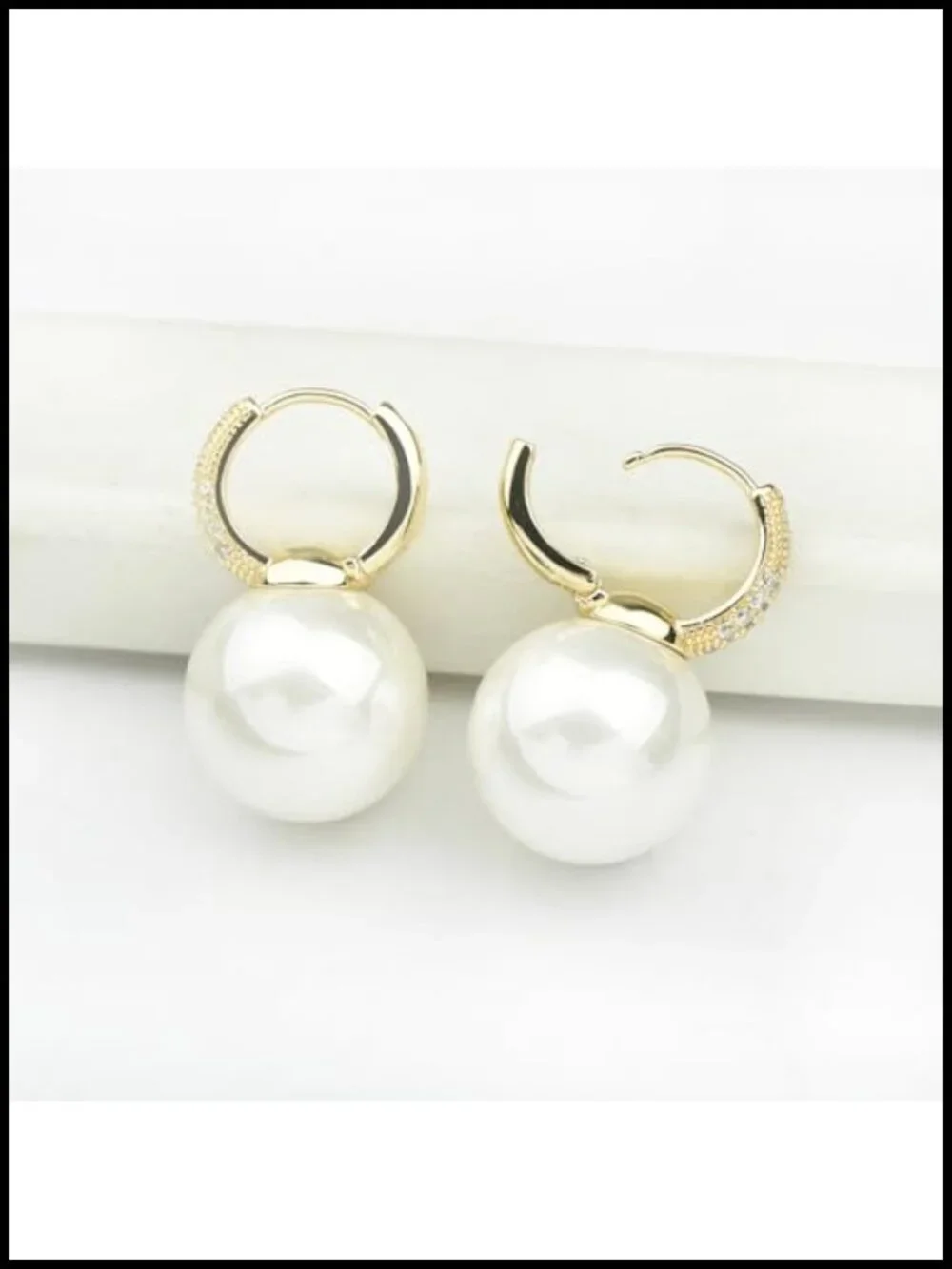 Gold Plated Pearl Drop Earrings with Crystal Zircon Huggie Hoops